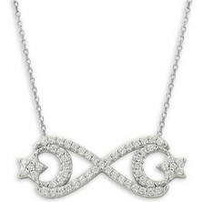 Osmanlı Gümüş Sevgiliye Hediye Sonsuzluk Ay Yıldız Gümüş Bayan Kolyesi