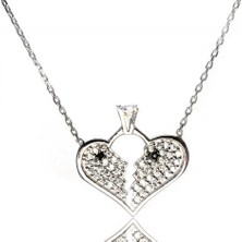 Osmanlı Gümüş Kalpli Tektaşlı Bayan Gümüş Kolye Orta Boy