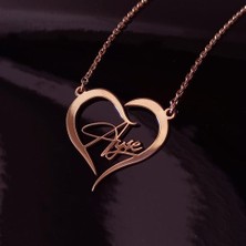 Osmanlı Gümüş Kişiye Özel Kalp Içinde Imza Isim Yazılan Rose Renk Bayan Gümüş Kolye Zincir Gklrosısımy