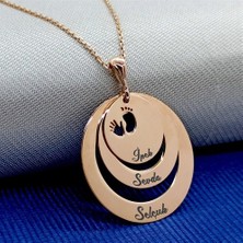 Osmanlı Gümüş Kişiye Özel 3 Isimli Ayak Izi Bayan Rose Renk Gümüş Kolye