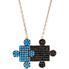 Osmanlı Gümüş Mavi Siyah Yapboz Bayan Gümüş Kolye