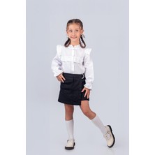 Trend Baby Kids Kız Çocuk Okul Gömleği Fırfır Yaka 9-12 Yaş