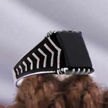 Osmanlı Gümüş Siyah Oniks Kare Taşlı Özel Seri Erkek Gümüş Yüzük