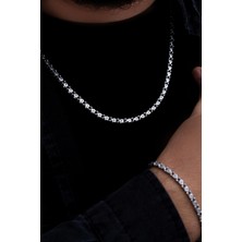 Osmanlı Gümüş Erkek Çelik Kolye Bileklik Set - Pullu Model Çelik Kolye Bileklik Set