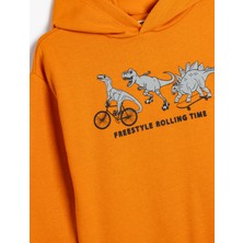 Koton Kapşonlu Sweatshirt Uzun Kollu Dinozor Baskılı