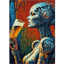 Tablomega Ahşap Mdf Puzzle Yapboz Bira Içen Robot Kadın 120 Parça 25*35 cm