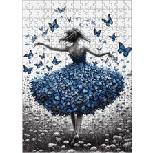 Tablomega Ahşap Mdf Puzzle Yapboz Mavi Kelebekler ve Kadın 255 Parça 35*50 cm