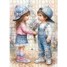 Ekart Ahşap Mdf Puzzle Yapboz Birbirine Çiçek Veren Çocuklar 255 Parça 35*50 cm