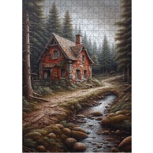 Ekart Ahşap Mdf Puzzle Yapboz Kırmızı Ev ve Orman 500 Parça 50*70 cm