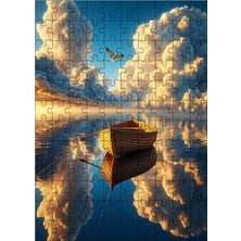 Ekart Ahşap Mdf Puzzle Yapboz Göldeki Sandal ve Bulutlar 120 Parça 25*35 cm