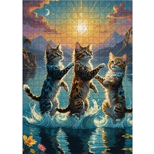 Ekart Ahşap Mdf Puzzle Yapboz Göldeki Sevimli Kediler 500 Parça 50*70 cm