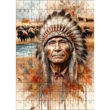 Ekart Ahşap Mdf Puzzle Yapboz Kızılderili Adam ve Bizonlar 120 Parça 25*35 cm