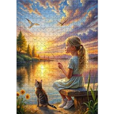 Ekart Ahşap Mdf Puzzle Yapboz Kumsaldaki Çocuk ve Kedi 500 Parça 50*70 cm