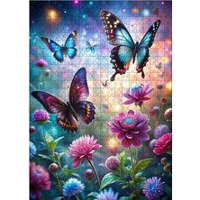 Ekart Ahşap Mdf Puzzle Yapboz Mavi Kelebekler ve Çiçekler 500 Parça 50*70 cm