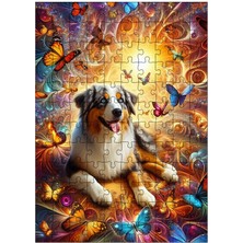 Ekart Ahşap Mdf Puzzle Yapboz Sevimli Köpek Bir Kelebekler 120 Parça 25*35 cm