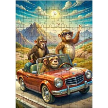 Karizma Tablo Ahşap Mdf Puzzle Yapboz Araba Kullanan Maymunlar 120 Parça 25*35 cm