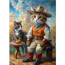 Karizma Tablo Ahşap Mdf Puzzle Yapboz Fransız Kıyafetli Kedi 120 Parça 25*35 cm