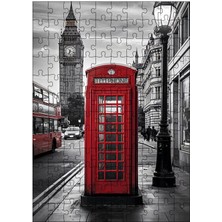 Karizma Tablo Ahşap Mdf Puzzle Yapboz Big Ben ve Kırmızı Telefon Kulübesi 120 Parça 25*35 cm