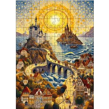 Karizma Tablo Ahşap Mdf Puzzle Yapboz Beyaz Kale ve Sevimli Kasaba 120 Parça 25*35 cm