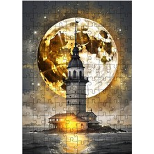 Karizma Tablo Ahşap Mdf Puzzle Yapboz Kız Kulesi ve Altın Sarısı Dolunay 120 Parça 25*35 cm