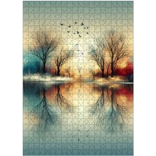 Karizma Tablo Ahşap Mdf Puzzle Yapboz Göl Manzarası ve Ağaçlar 500 Parça 50*70 cm