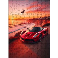 Karizma Tablo Ahşap Mdf Puzzle Yapboz Kırmızı Spor Araba ve Gün Batımı 120 Parça 25*35 cm