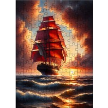 Karizma Tablo Ahşap Mdf Puzzle Yapboz Kırmızı Yelkenli Gemi 120 Parça 25*35 cm