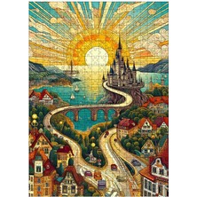 Karizma Tablo Ahşap Mdf Puzzle Yapboz Kasaba Illüstrasyonu  500 Parça 50*70 cm