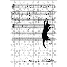 Karizma Tablo Ahşap Mdf Puzzle Yapboz Müzik Notalarına Tırmanan Kedi 120 Parça 25*35 cm