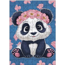 Karizma Tablo Ahşap Mdf Puzzle Yapboz Pembe Çiçekli Sevimli Panda 120 Parça 25*35 cm