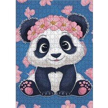 Karizma Tablo Ahşap Mdf Puzzle Yapboz Pembe Çiçekli Sevimli Panda 500 Parça 50*70 cm