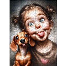 Karizma Tablo Ahşap Mdf Puzzle Yapboz Sevimli Kız Çocuğu ve Köpeği 500 Parça 50*70 cm