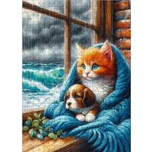 Karizma Tablo Ahşap Mdf Puzzle Yapboz Yavru Köpek ve Kedi Battaniye  500 Parça 50*70 cm