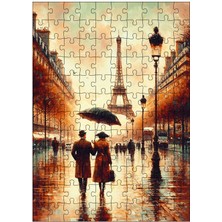 Karizma Tablo Ahşap Mdf Puzzle Yapboz Yağmurdaki Insanlar ve Eyfel Kulesi 120 Parça 25*35 cm