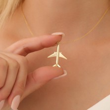 Nox Jewelry 14 Ayar Mikron Altın Kaplama Uçak Tasarım Gümüş Kolye - CN00301