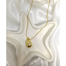 Rosa Juliet Jewelry Kadın Gold Renk  316L Çelik Kararma Yapmayan  Zirkon Taşlı Kalp Desenli Damla Şekilli  45 cm Kolye