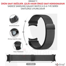 Novstrap Samsung Galaxy Watch 7 Fe 6 5 4 40-42-43-44-45-46-47 mm ile Uyumlu Kordon Tam Uyumlu Pimli Metal Hasır Çelik Kayış