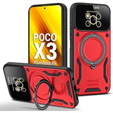 Eabhulie Xiaomi Poco X3 Nfc / X3 Pro Için Çift Katmanlı Manyetik Halka Lens Standı Telefon Kılıfı - Kırmızı (Yurt Dışından)