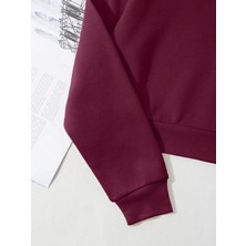 Kadın Basic Crop Içi Polarlı Oversize Sweatshirt - Bordo