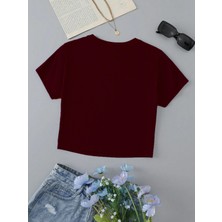 Softway Kadın Kısa Kollu Basic Dar Kalıp Crop T-Shirt - Bordo