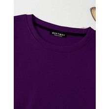 Kadın Basic Crop Içi Polarlı Oversize Sweatshirt - Mor