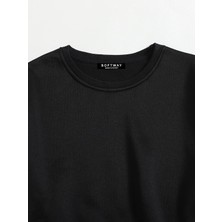 Kadın Basic Crop Içi Polarlı Oversize Sweatshirt - Siyah