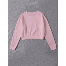 Kadın Basic Crop Içi Polarlı Oversize Sweatshirt - Pembe