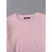 Kadın Basic Crop Içi Polarlı Oversize Sweatshirt - Pembe