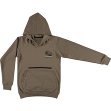 Erkek Çocuk Create Tomorrow Yazı Desenli Çift Cepli Kapüşonlu Açık Kahverengi Renk Sweatshirt