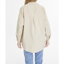 Softway Kadın Oversize Uzun Basic Gömlek - Koyu Krem