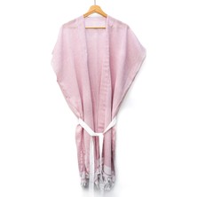 Missi Beyaz Kuşaklı Pembe Pamuk Peştemal Kimono