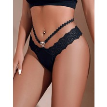 Helen Nuit Siyah Kalpli Cut Out Detaylı Dantel Tanga String