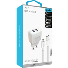 İconix Ev Tipi 2.4A 2in1 Usb/type-C Çift Girişli Şarj Cihazı