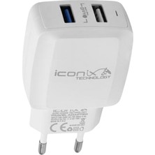 İconix Ev Tipi 2.4A 2in1 Usb/type-C Çift Girişli Şarj Cihazı